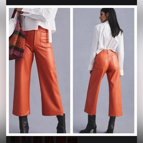 Anthropologie Maeve The Colette Cropped Wide-Leg Faux Leather Pants SIZE 34 EUC - Picture 2 of 15